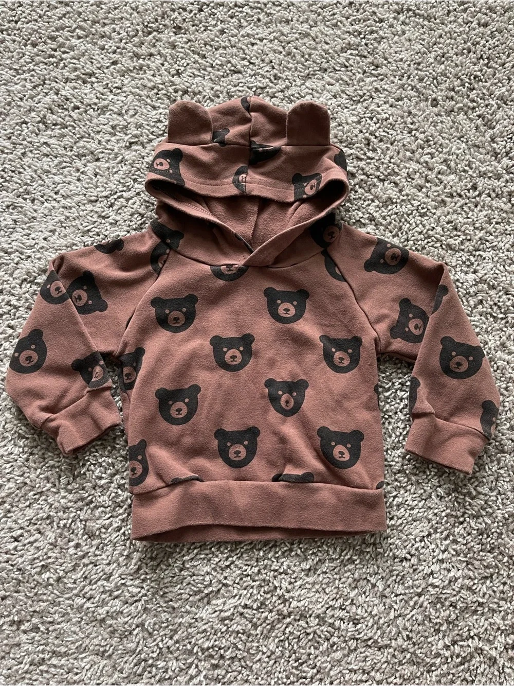 Bear Print Hoodie & Jogger Set - Brown